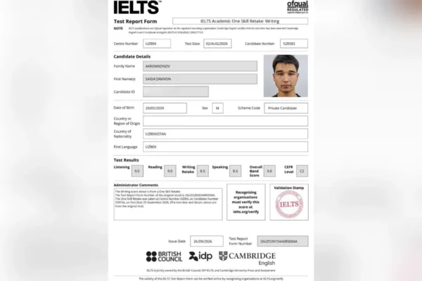 11-sinf oʻquvchisi IELTSʼdan 9 ballni qoʻlga kiritdi